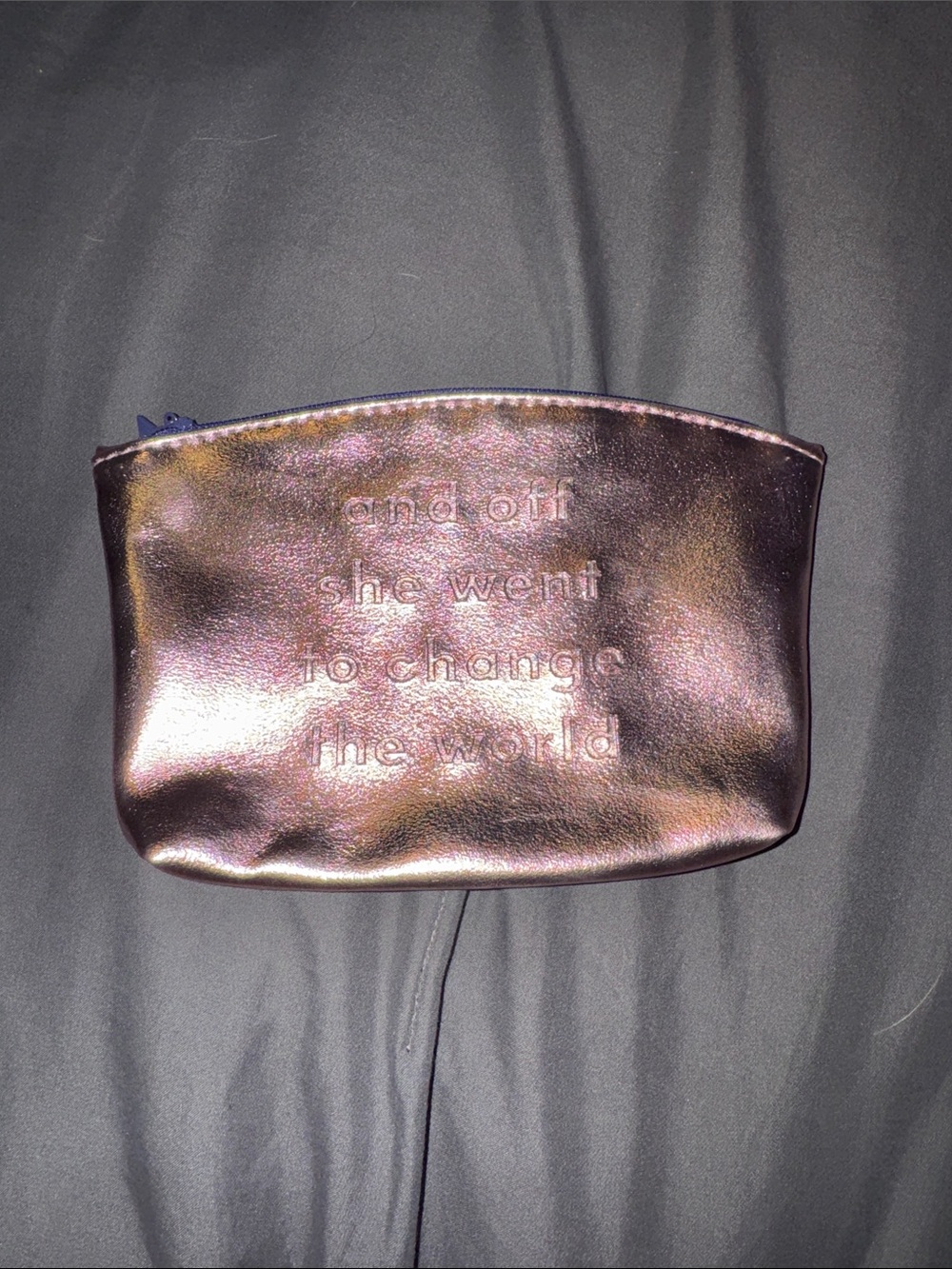 ipsy Iridescent Rose Gold Zip Pouch with Star Zipper.